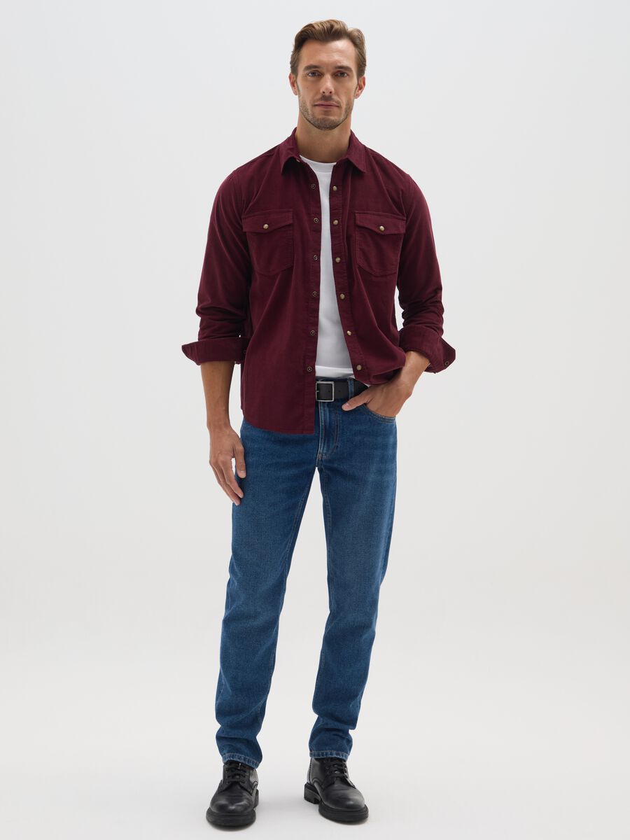 Red pure cotton corduroy regular fit shirt_1