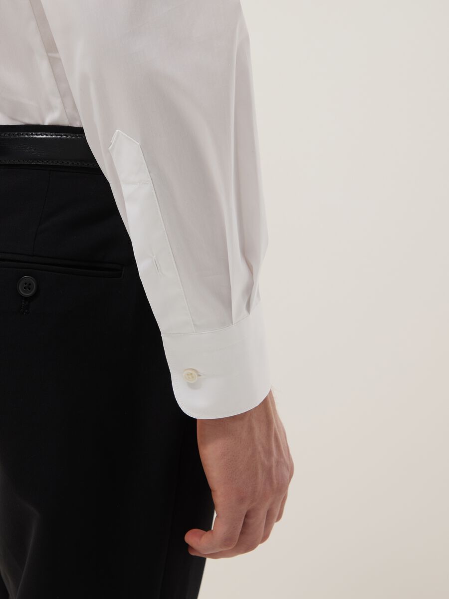 White stretch cotton slim fit shirt with classic collar_3
