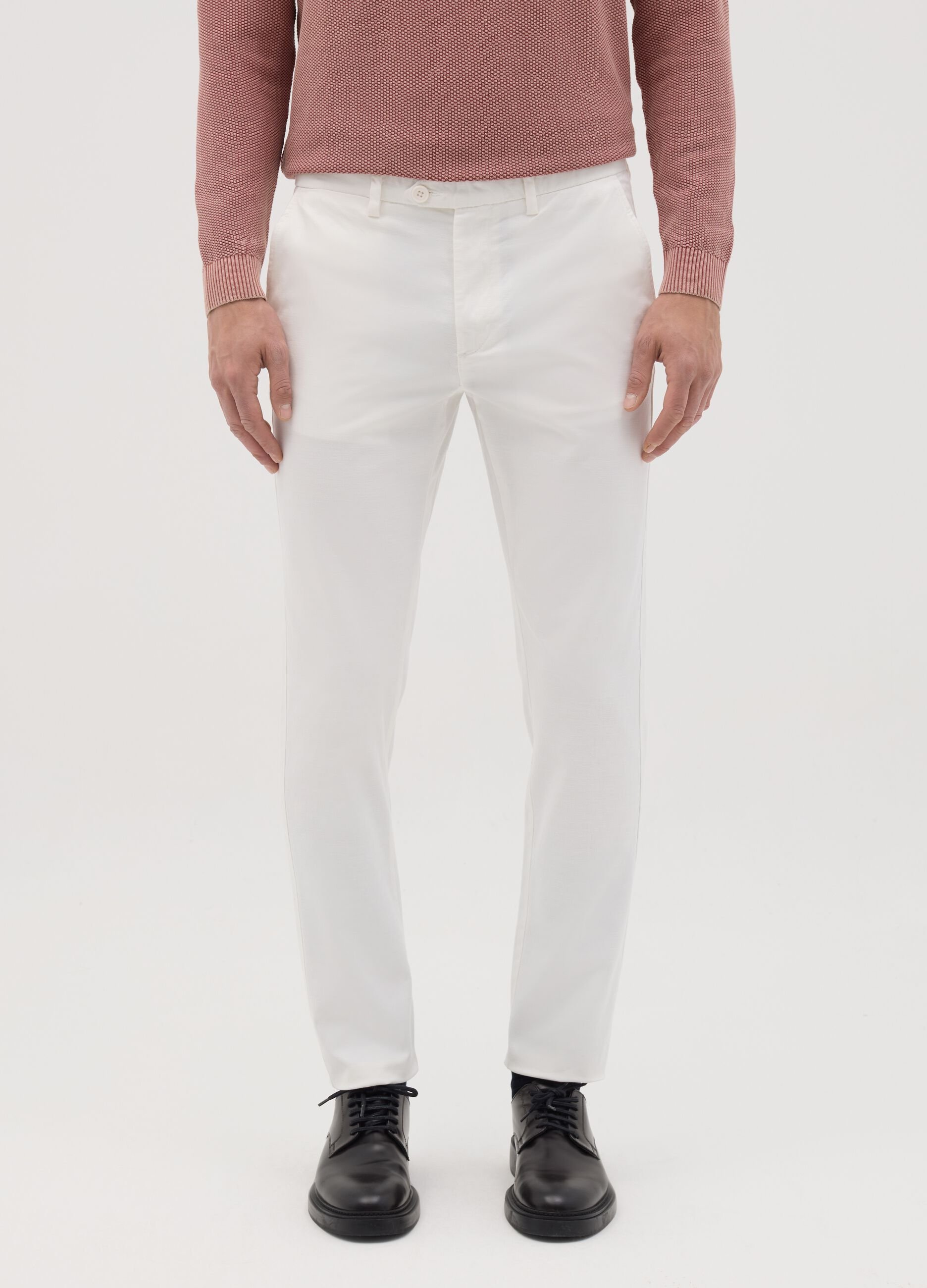 Pantaloni da uomo in puro cotone bianco slim fit