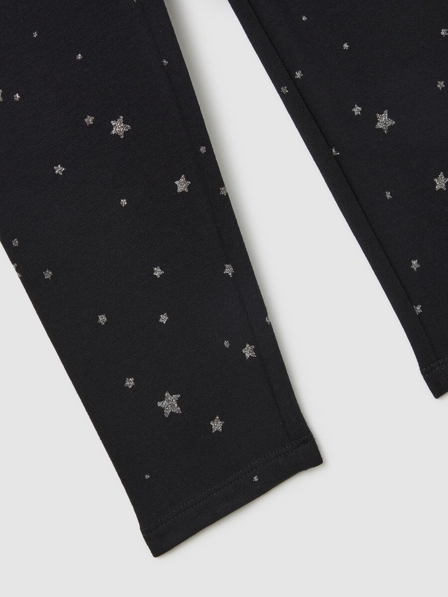 Leggings skinny neri da bambina in cotone elasticizzato con stampe_2