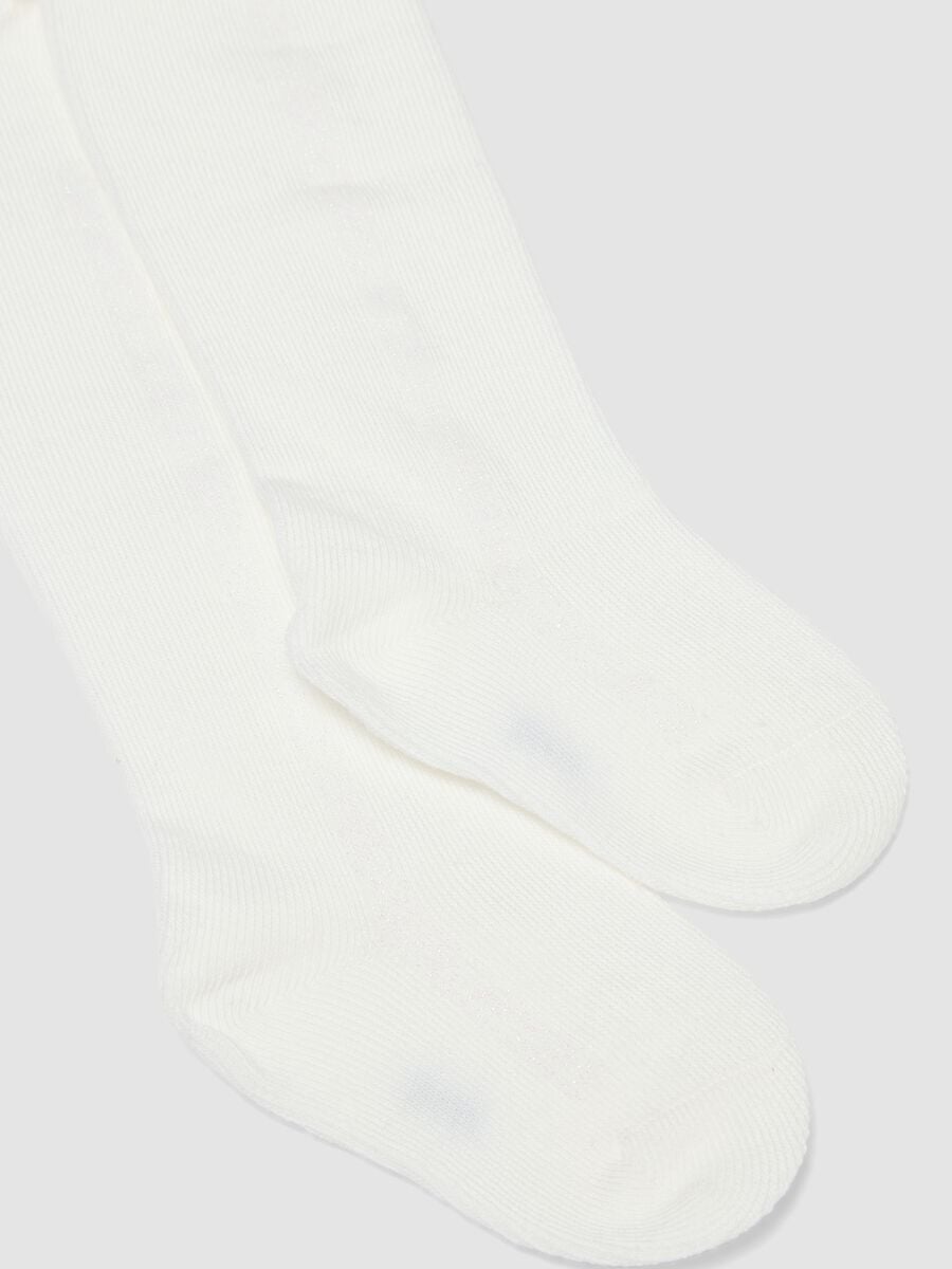 White organic stretch-cotton tights with lurex_1