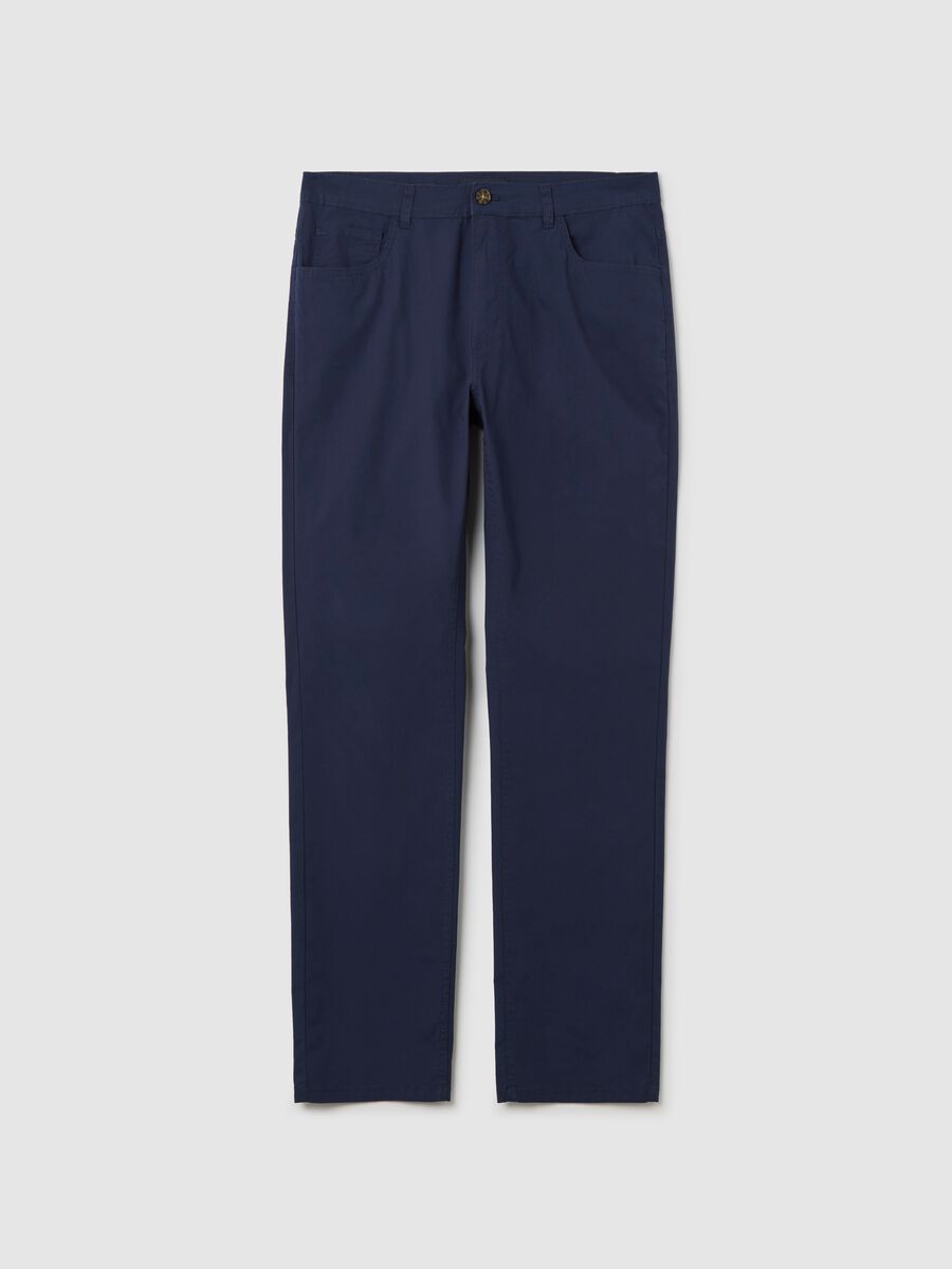 Blue chino trousers in stretch cotton with five pockets_4