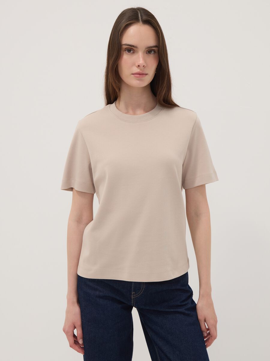 Beige relaxed-fit pure cotton short-sleeve T-shirt_1