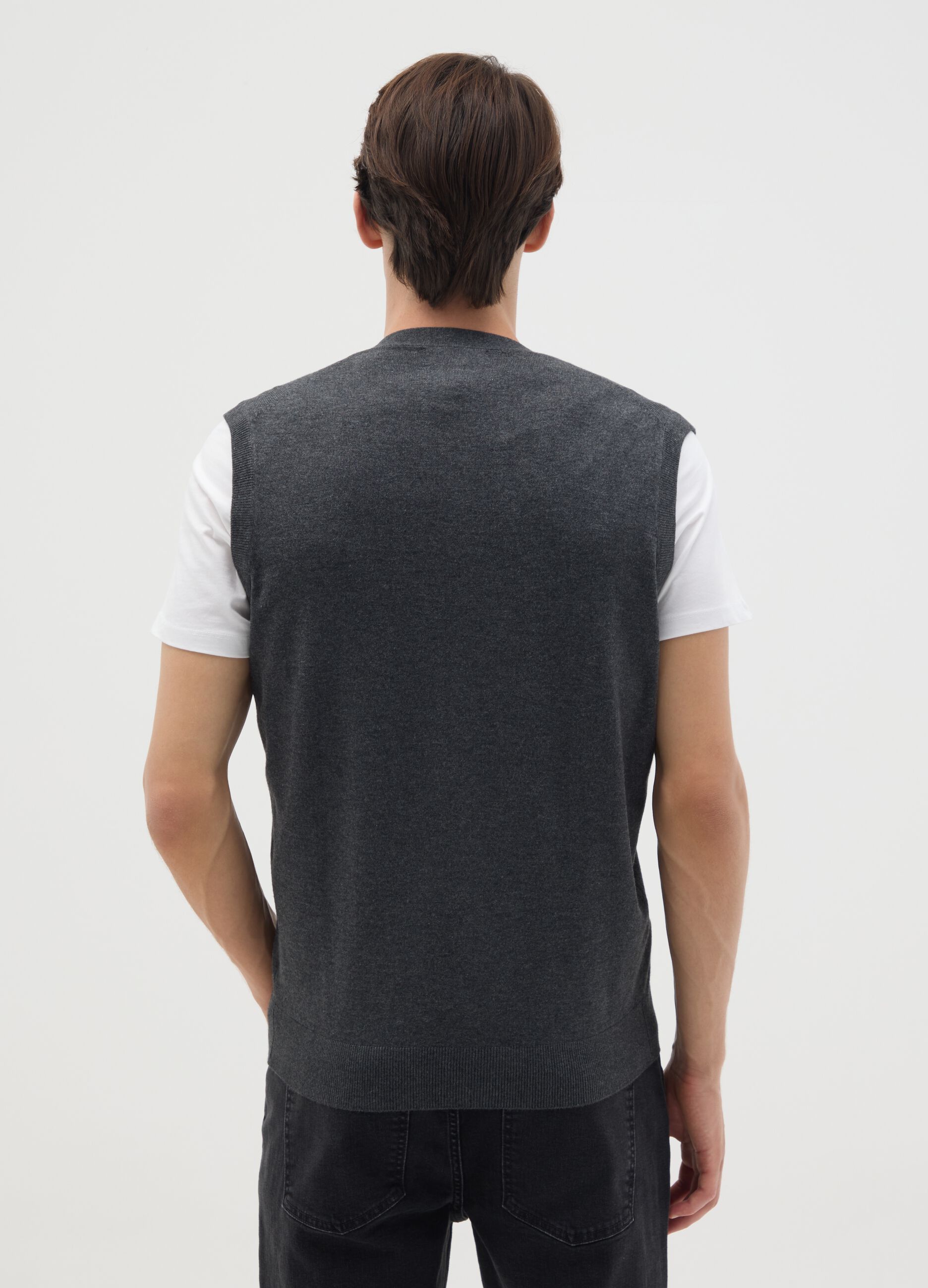 Grey viscose blend regular fit gilet