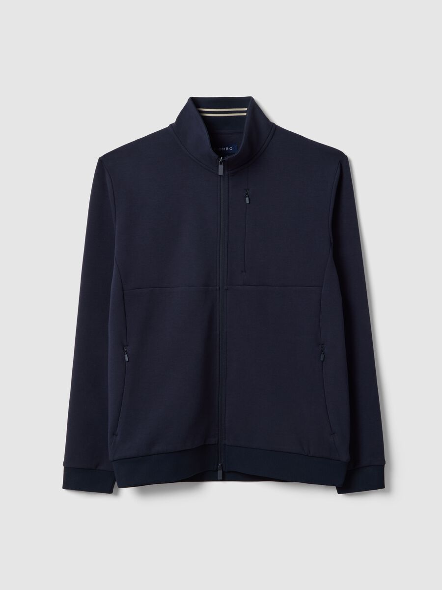 Felpa in misto cotone blu regular fit con full zip e collo alto_4
