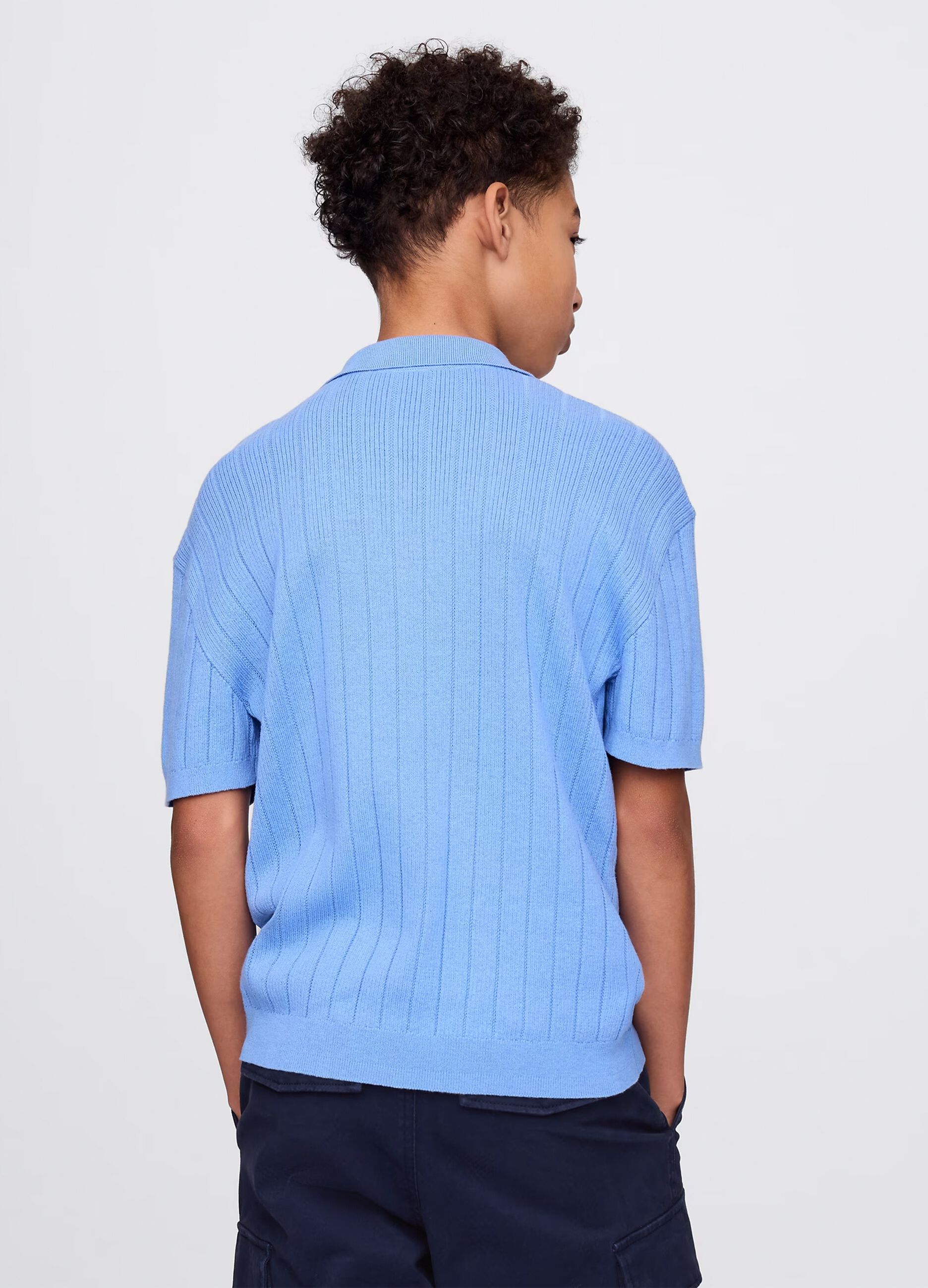 Light blue polo shirt with short sleeves in cotton