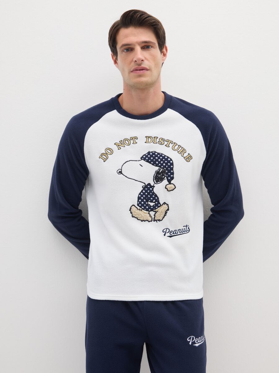 Blue Snoopy Print Fleece Pyjamas_1