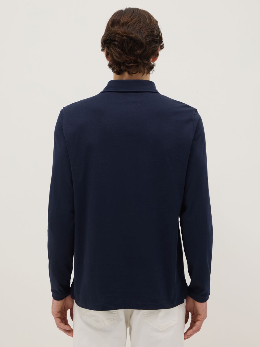 Long sleeve blue pure cotton polo &ndash; regular fit_2