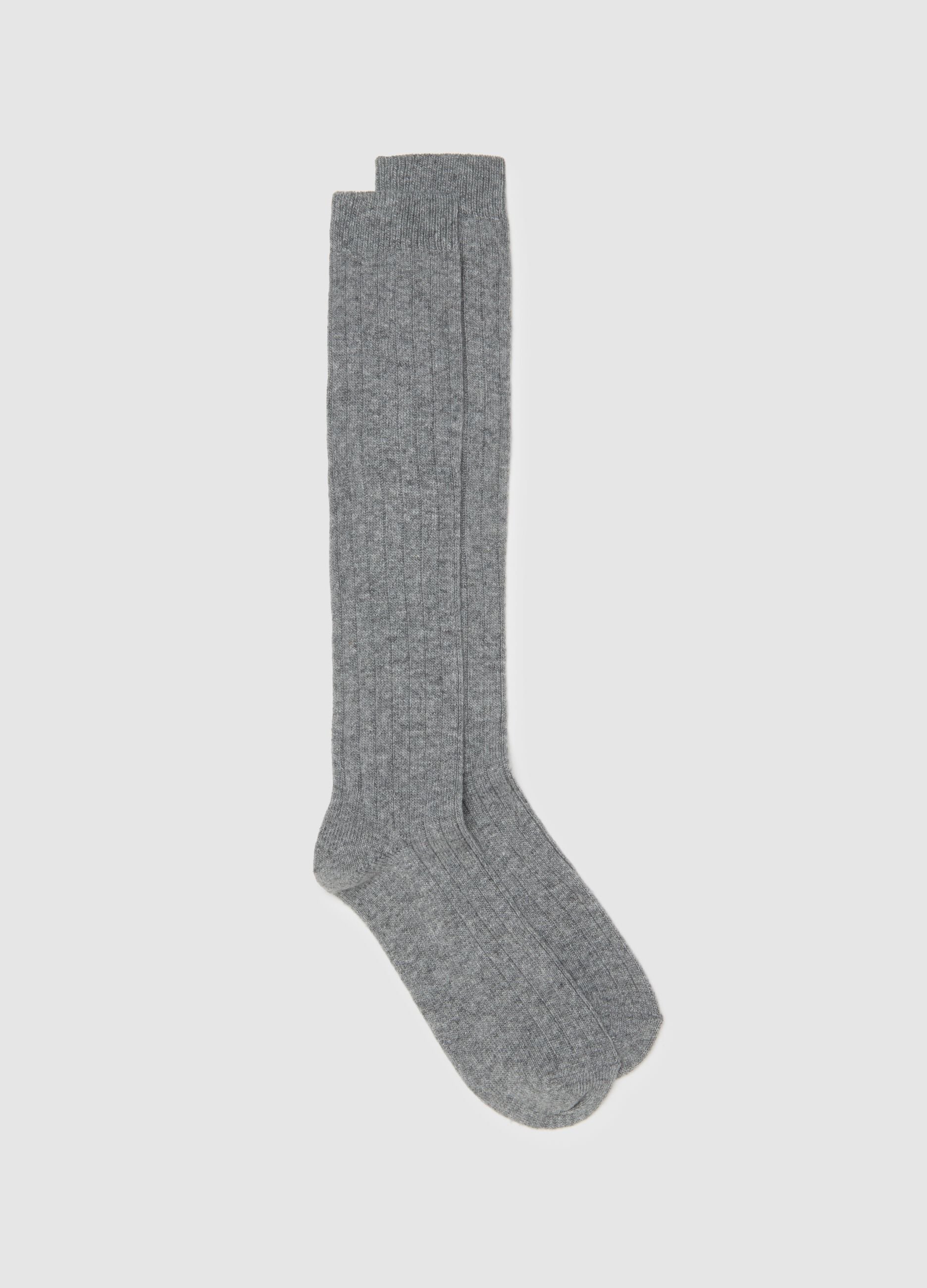 Grey Ribbed Knee-High Socks