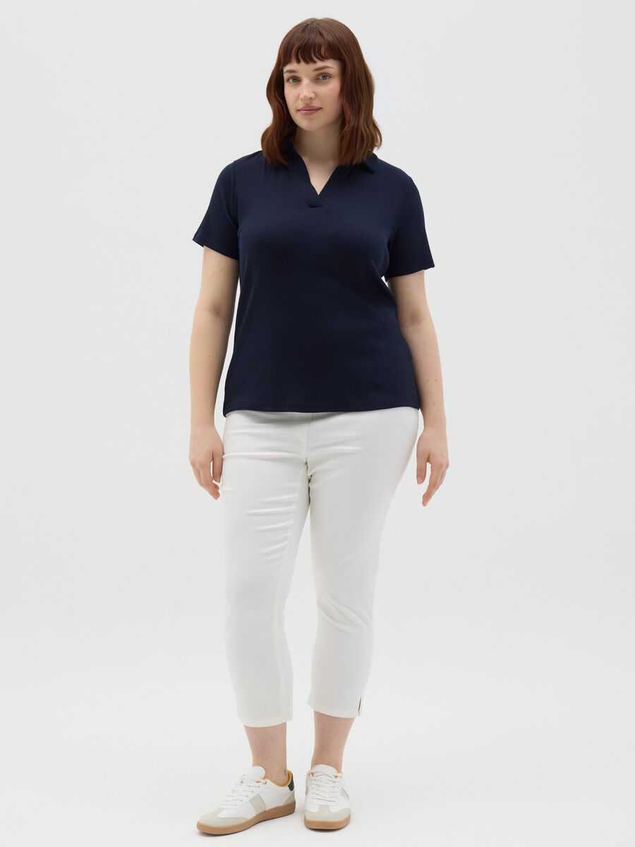 Curvy ribbed top with polo neckline_1