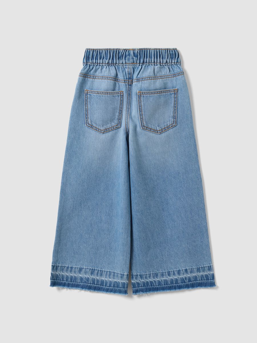 Jeans azzurri wide leg in puro cotone con vita elasticizzata per bambina_1
