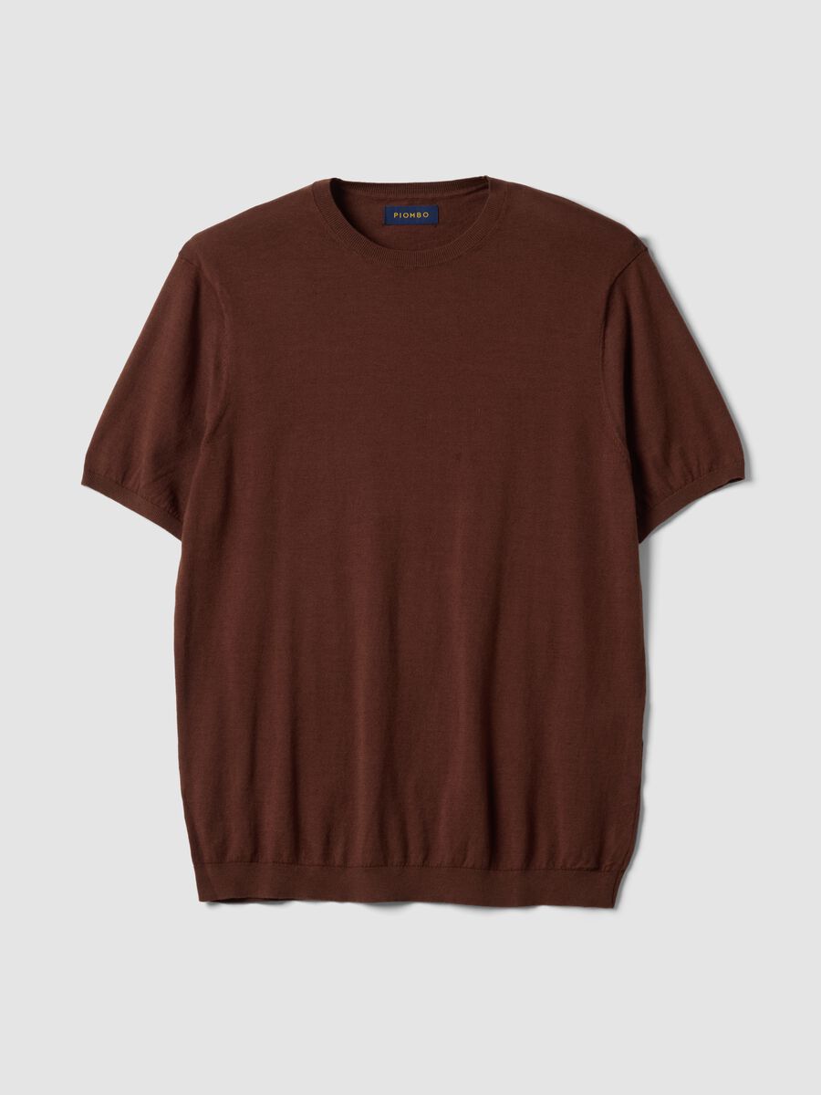 Short-sleeve brown regular fit t-shirt in cotton, linen and silk blend_4