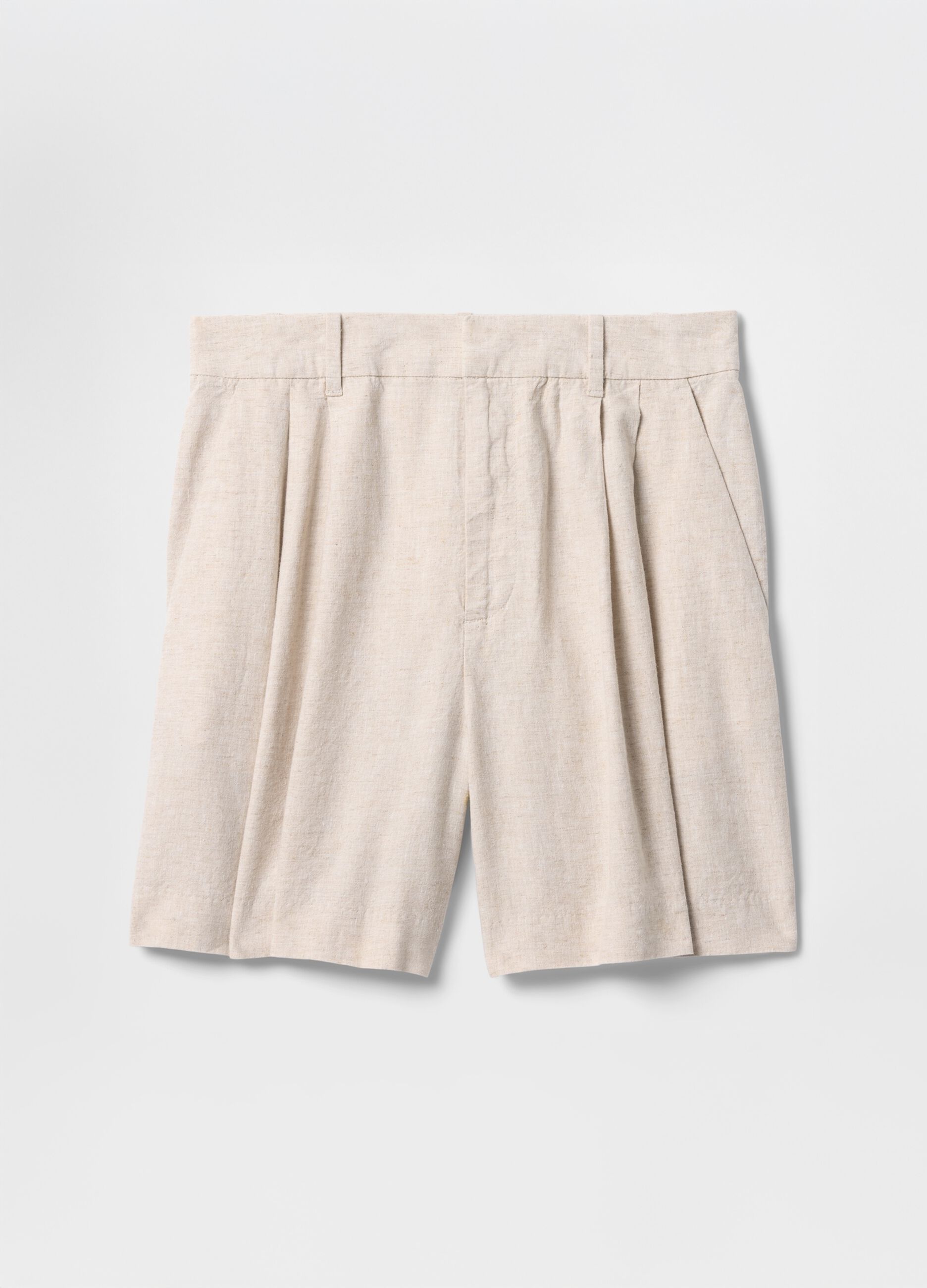 Shorts beige in lino e viscosa