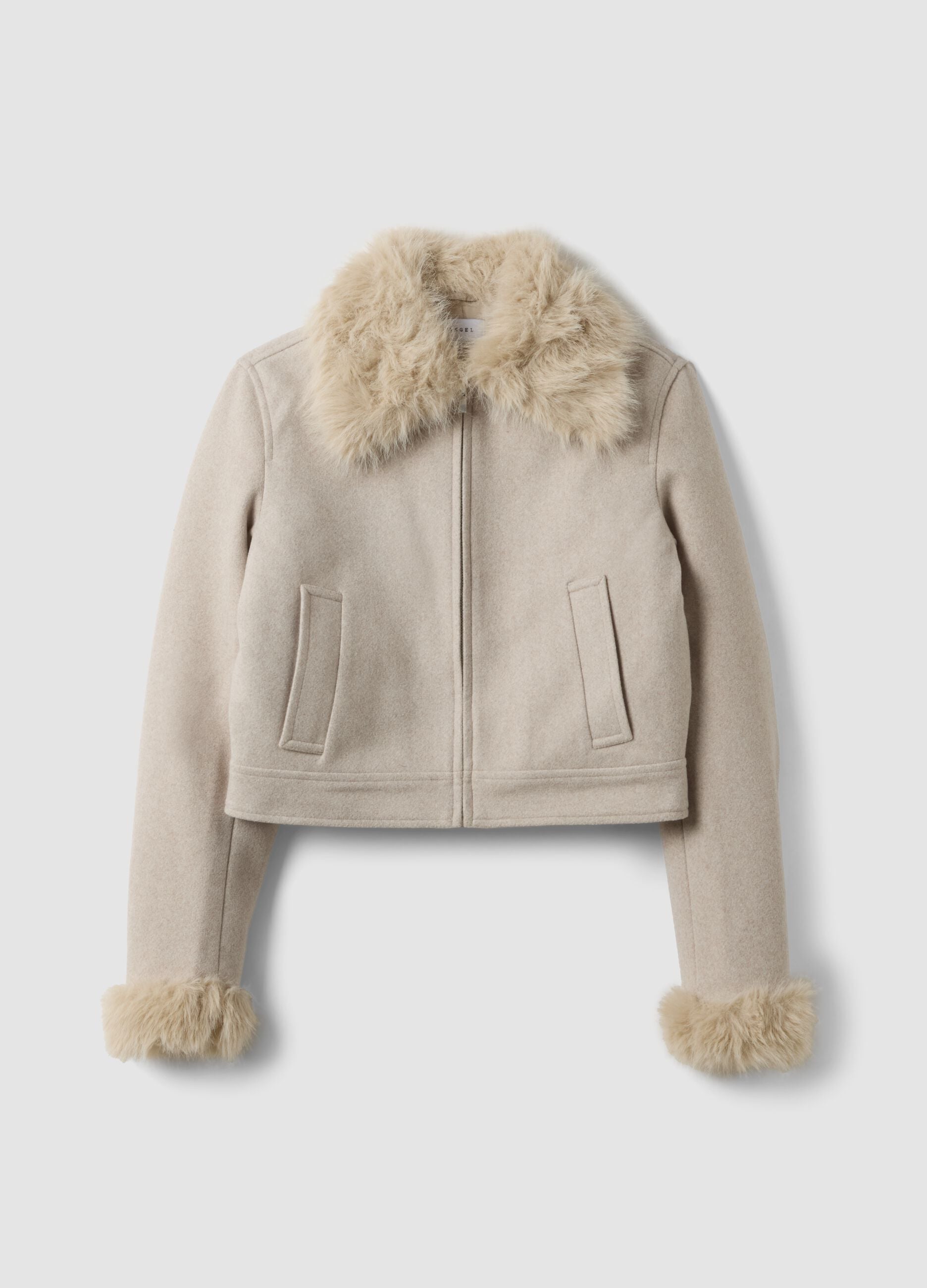 Giacca beige con zip e colletto a contrasto regular fit