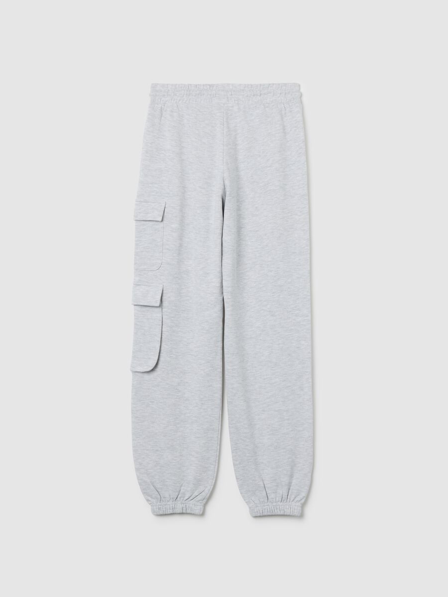 Girls' Grey Cotton Blend Joggers Regular Fit with Cargo Pockets_4