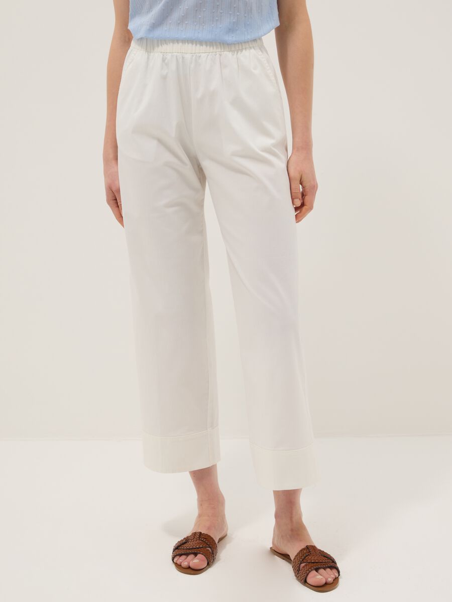 White cotton stretch straight jogger trousers_1