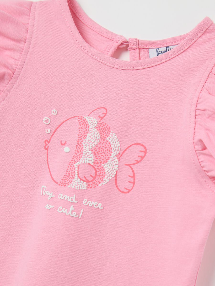 Pink tank top in cotton with print and flounce_2