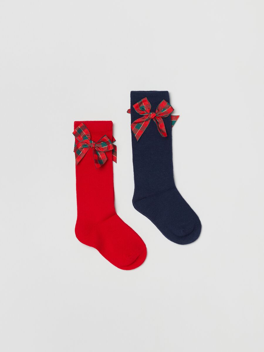 Bipack calze stretch con fiocco tartan_0