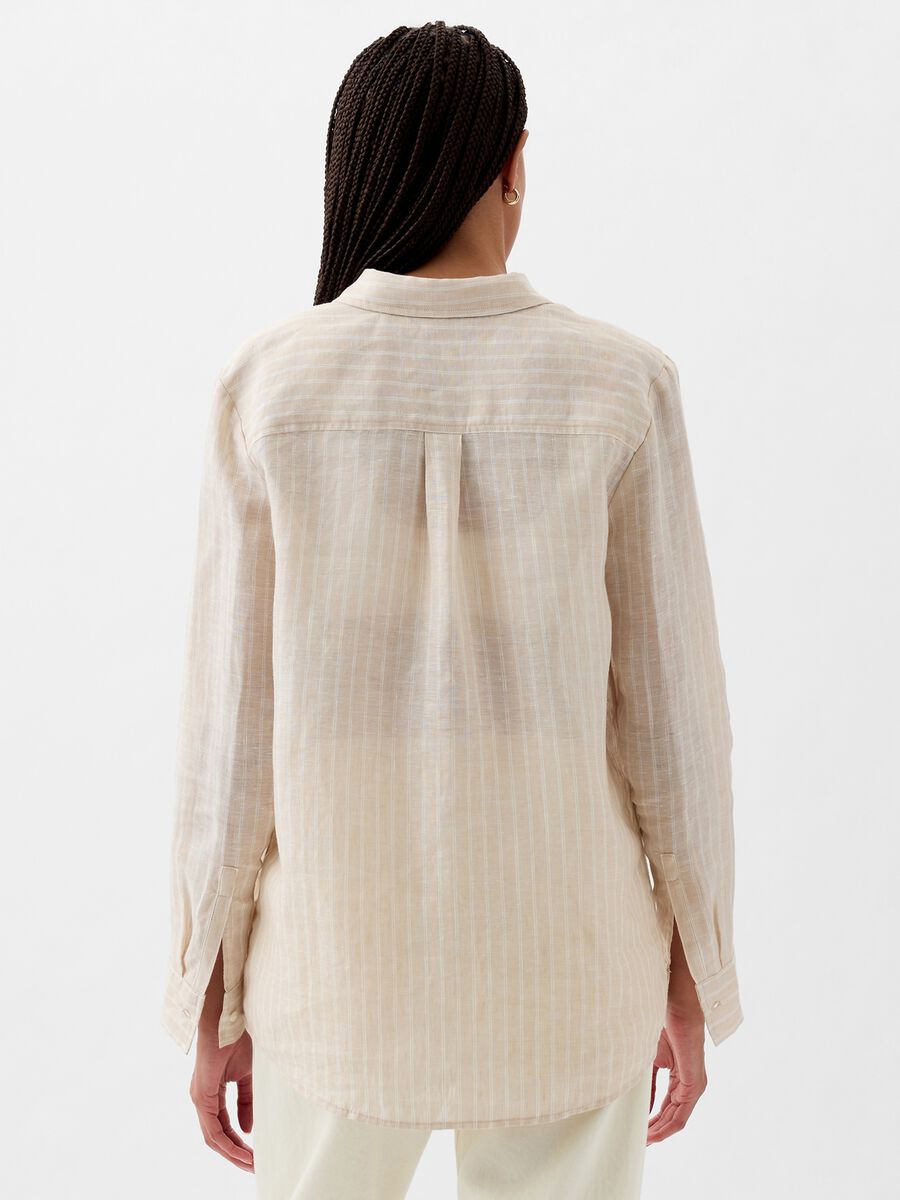Camicia boyfriend fit in lino con tasca_2