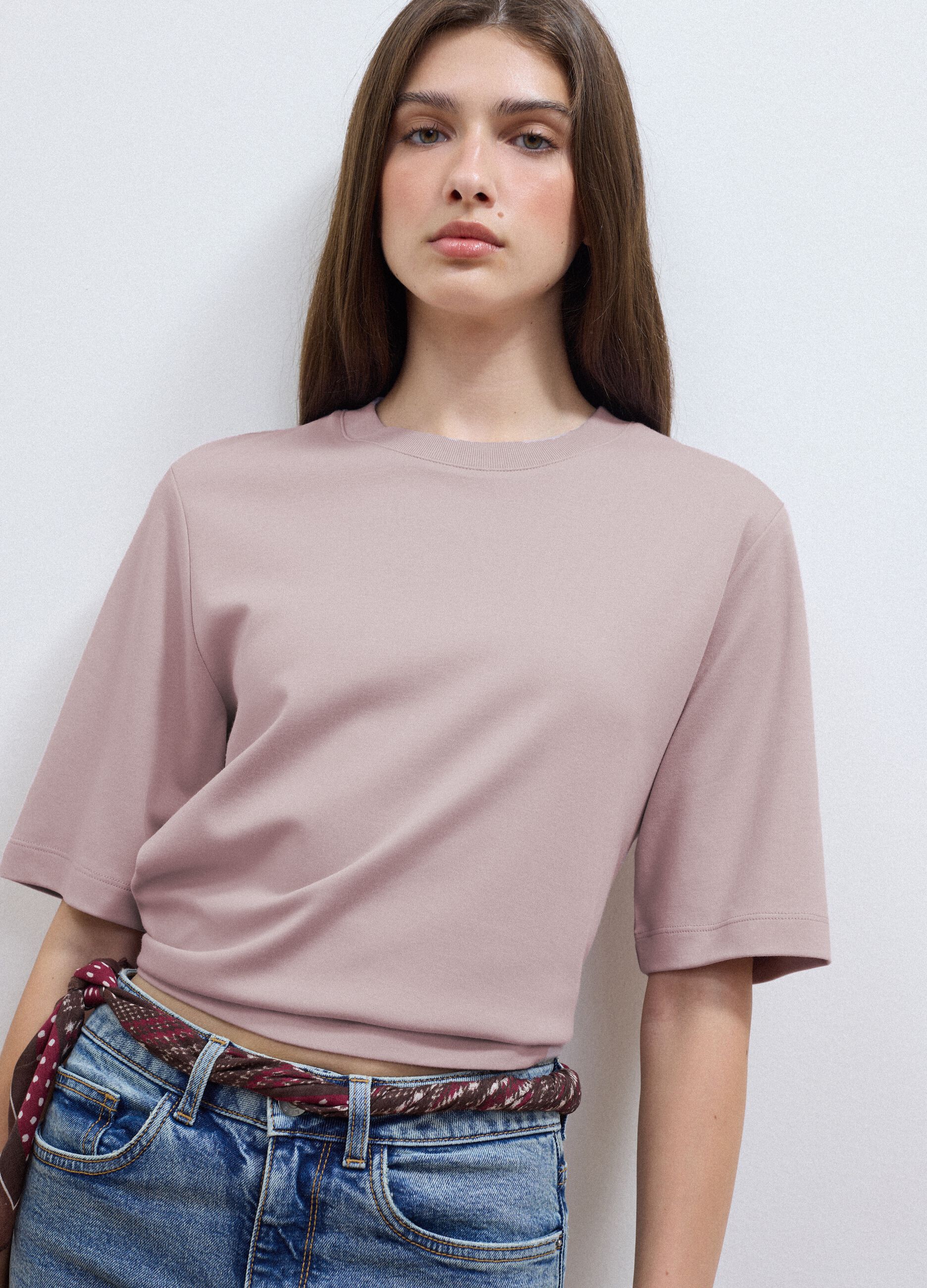Pink boxy-fit T-shirt in cotton and viscose blend