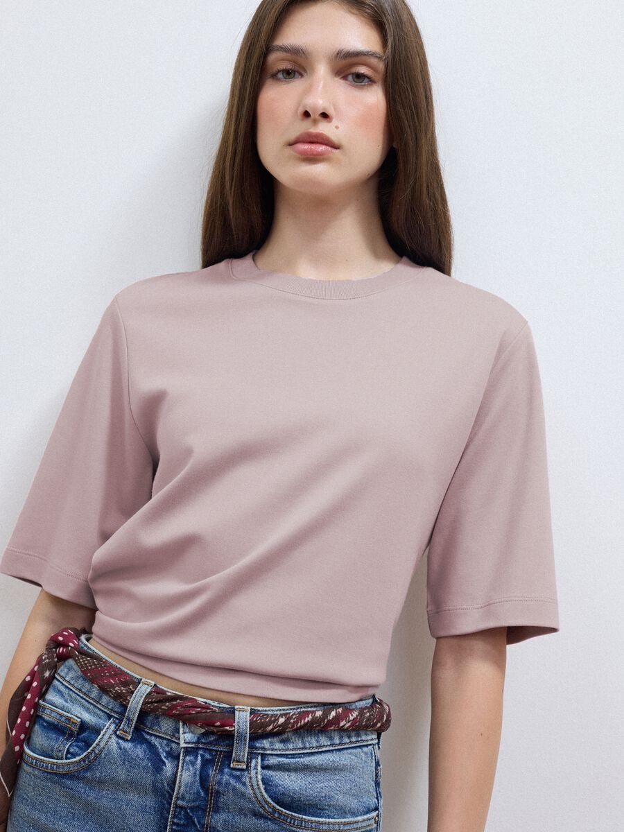 Pink boxy-fit T-shirt in cotton and viscose blend_1
