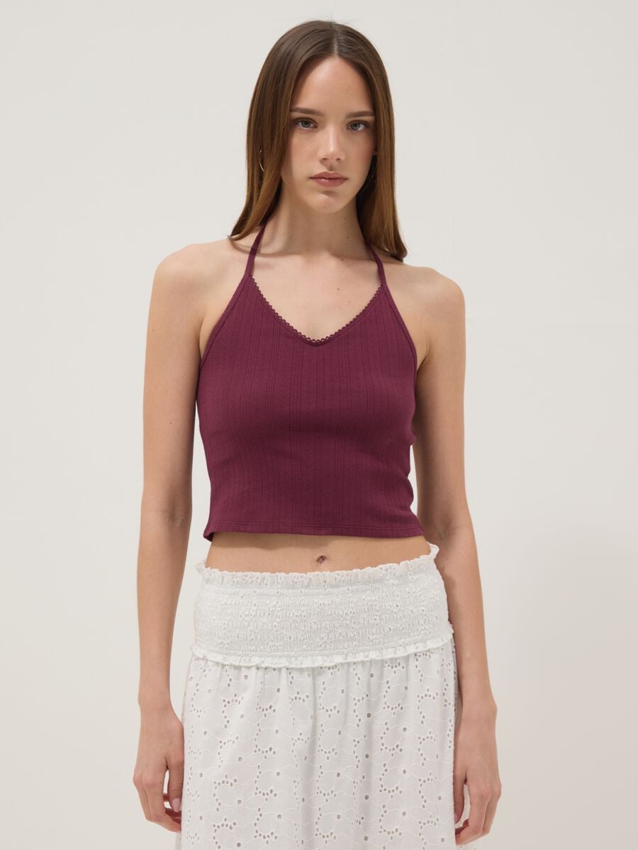 Purple ribbed pure cotton top_0