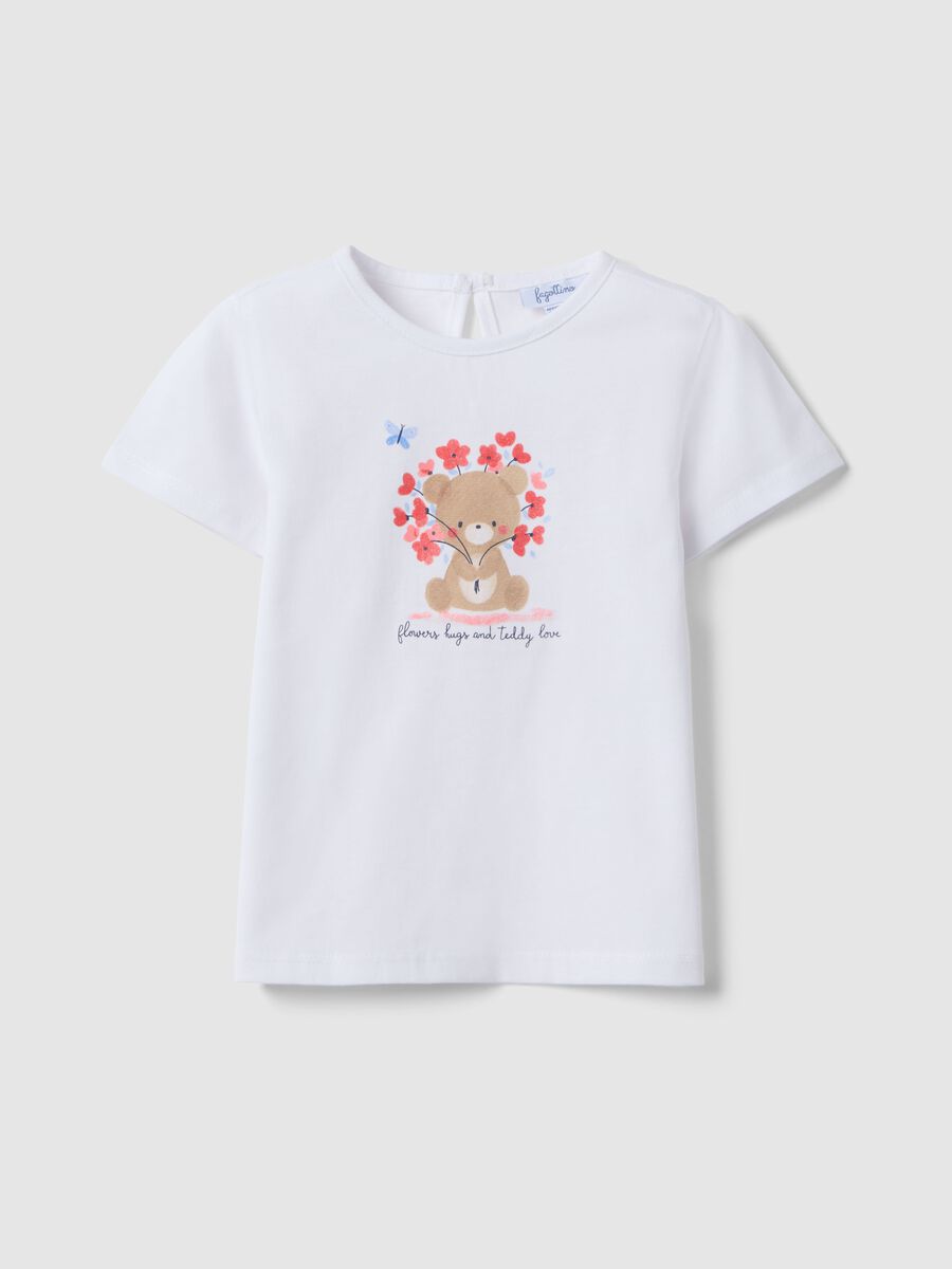 White pure cotton girl's t-shirt regular fit with teddy bear_0