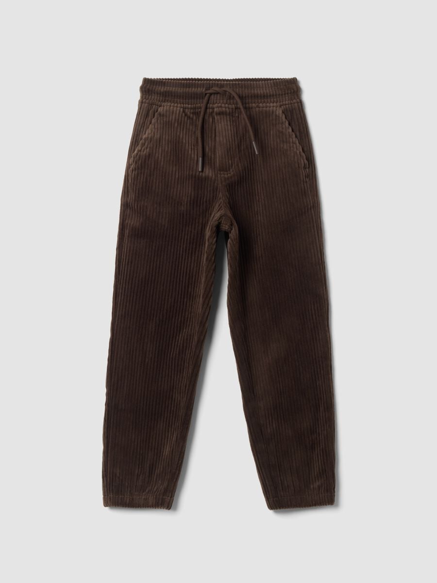 Pantaloni marroni comfort fit a coste_0