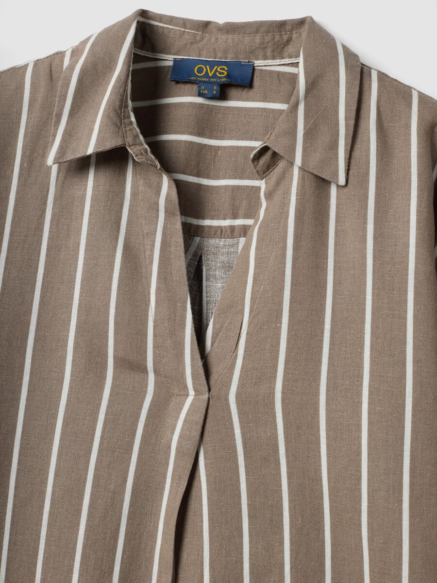 Camicia marrone a righe in misto lino e viscosa_5