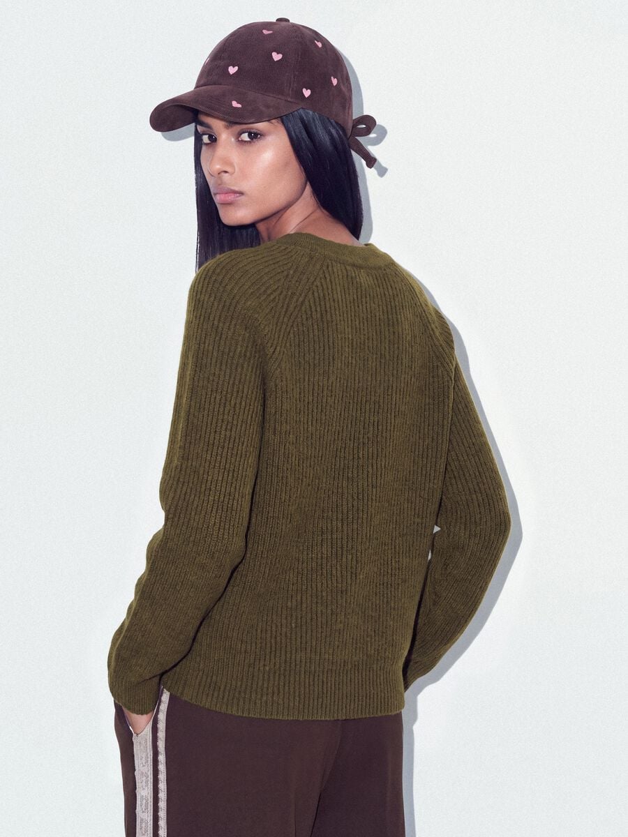 Cardigan verde in lana elasticizzata con scollo profondo a V over fit_3