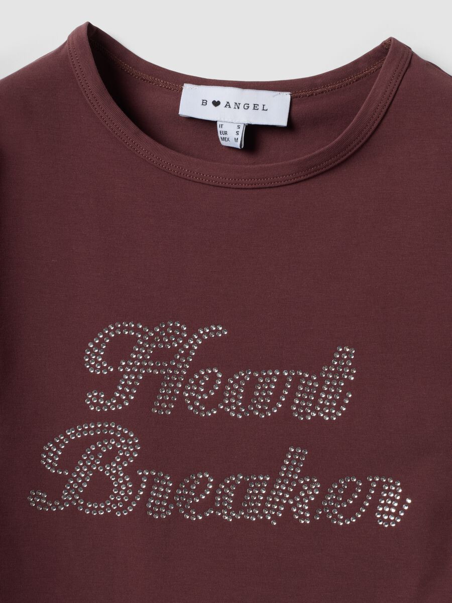 Brown fitted stretch cotton T-shirt with rhinestone embellishments_2