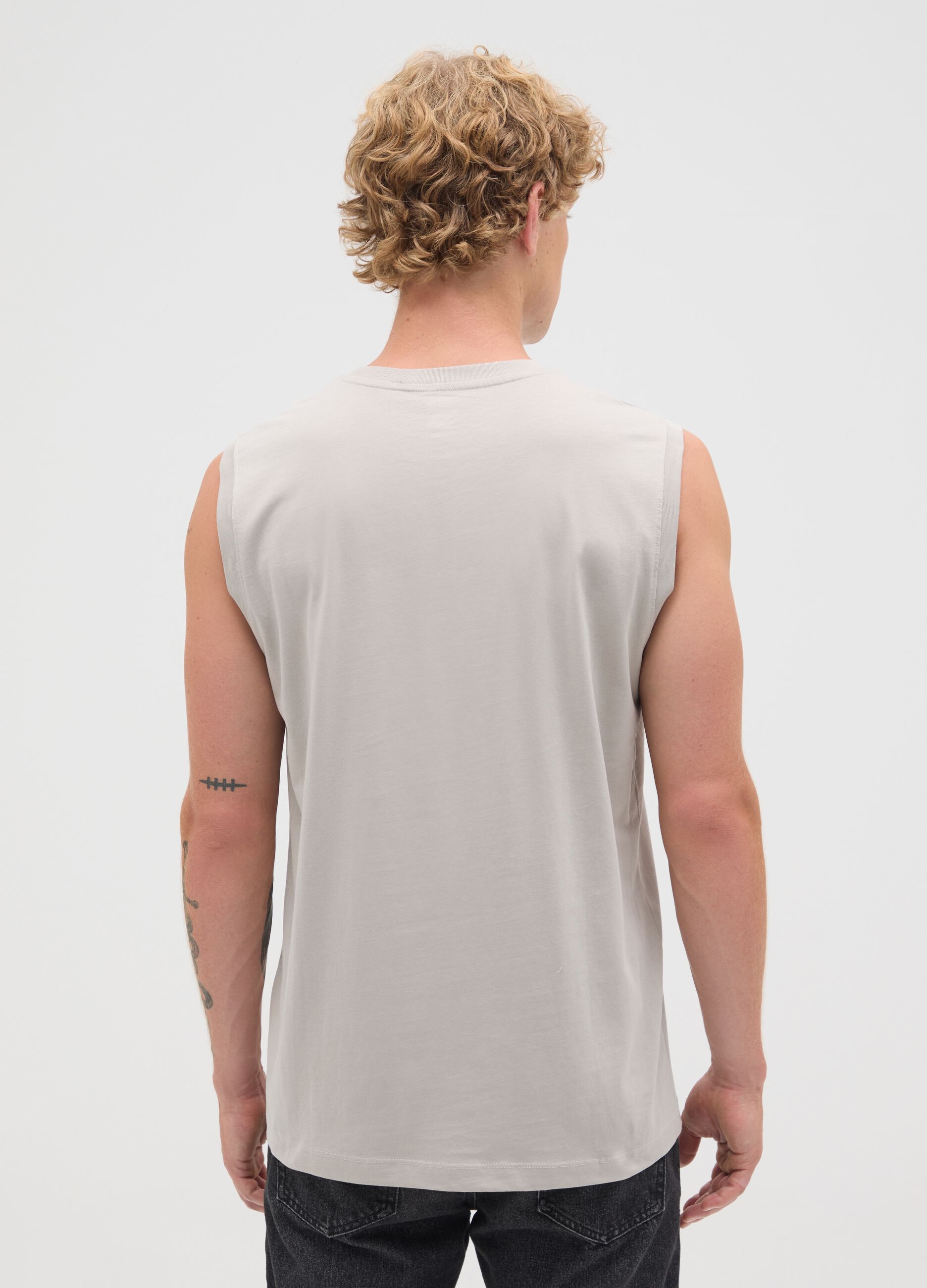 Men's Beige Oversized Pure Cotton Vest - Regular Fit