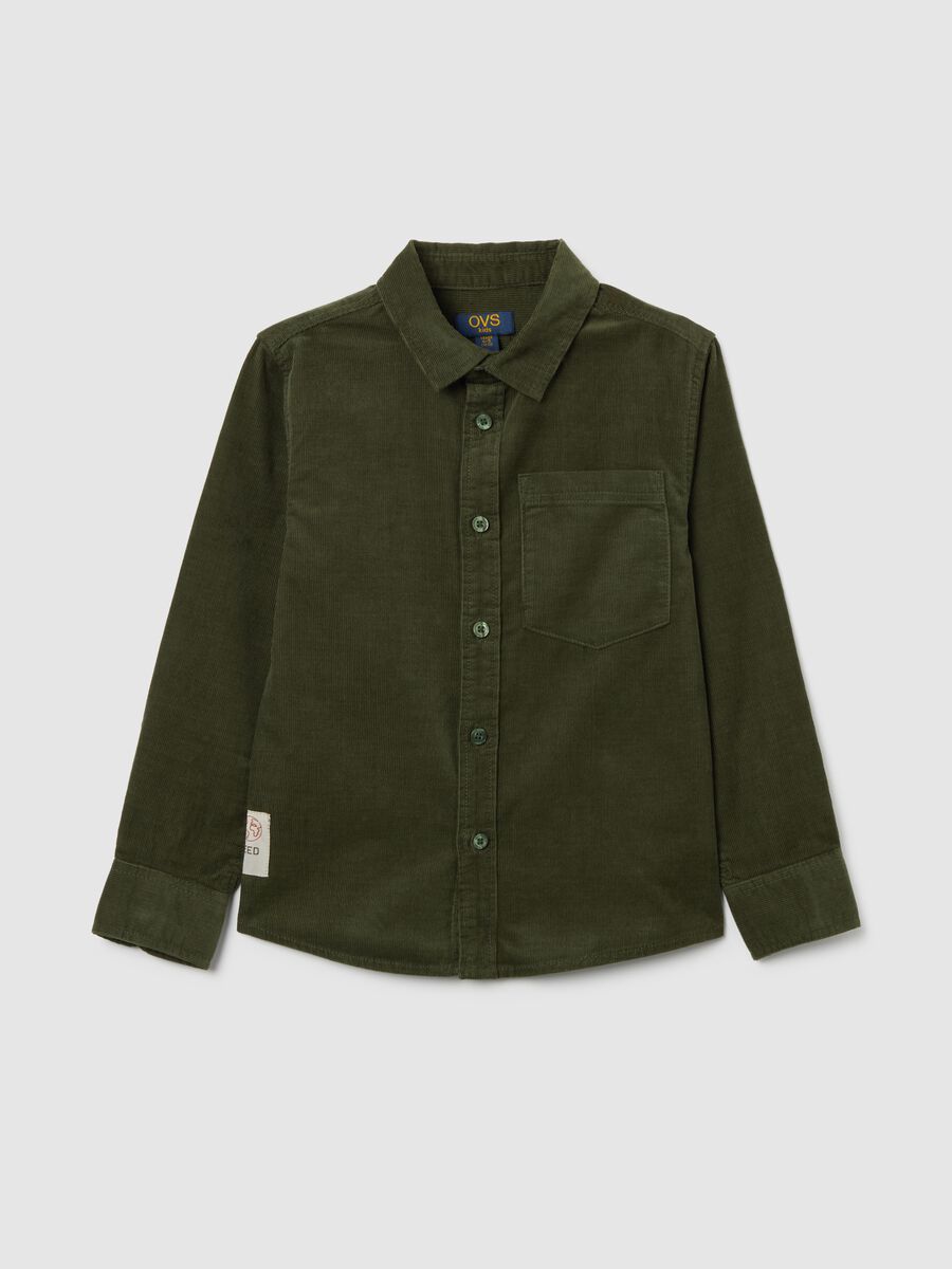 Green regular fit pure cotton child's shirt_0