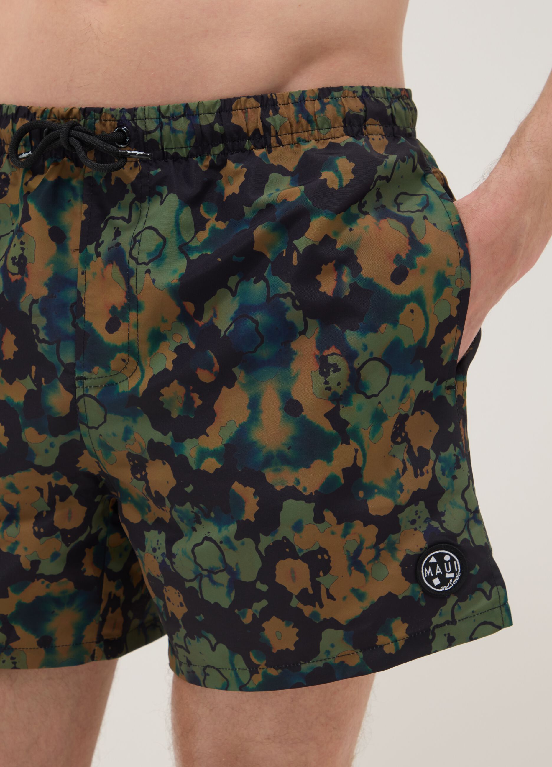 Multicolour camouflage swim shorts with drawstring