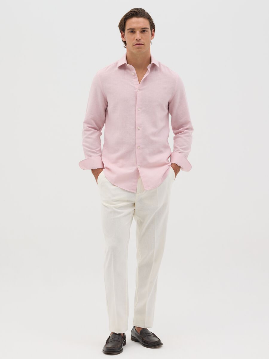 Pink slim-fit shirt in linen and cotton_1