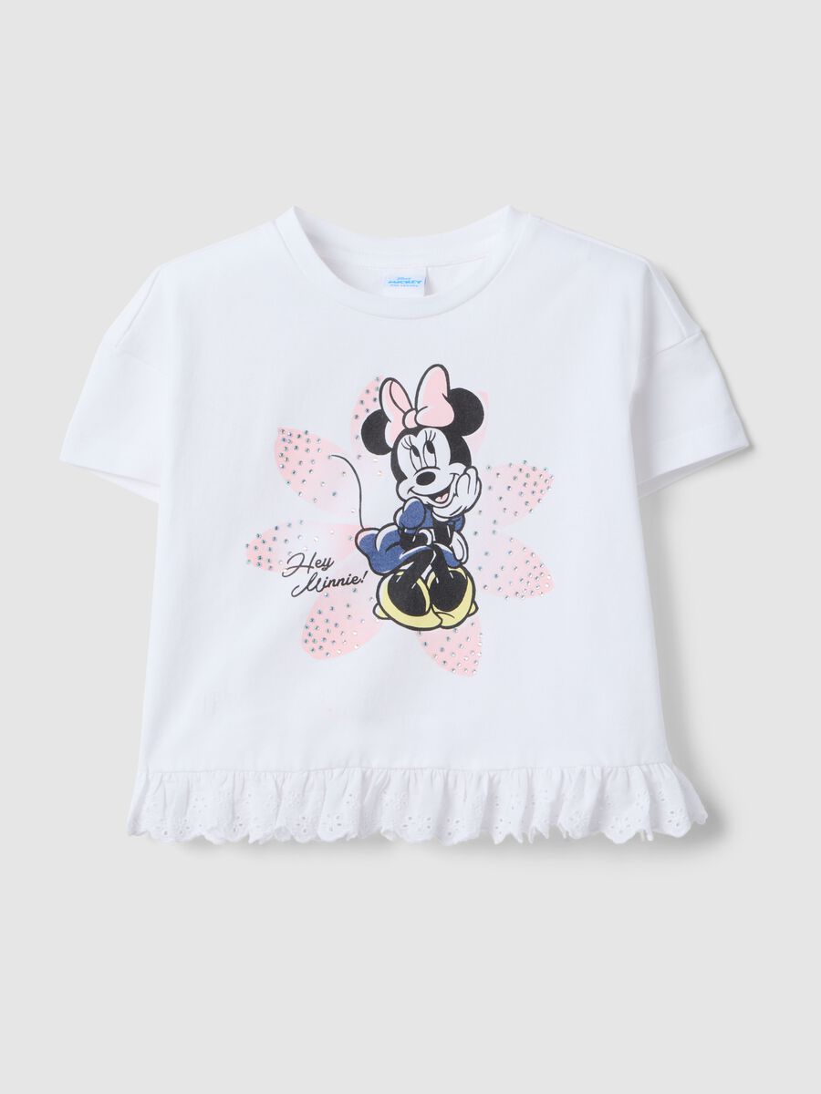 Girl's white stretchy cotton T-shirt featuring Minnie_0