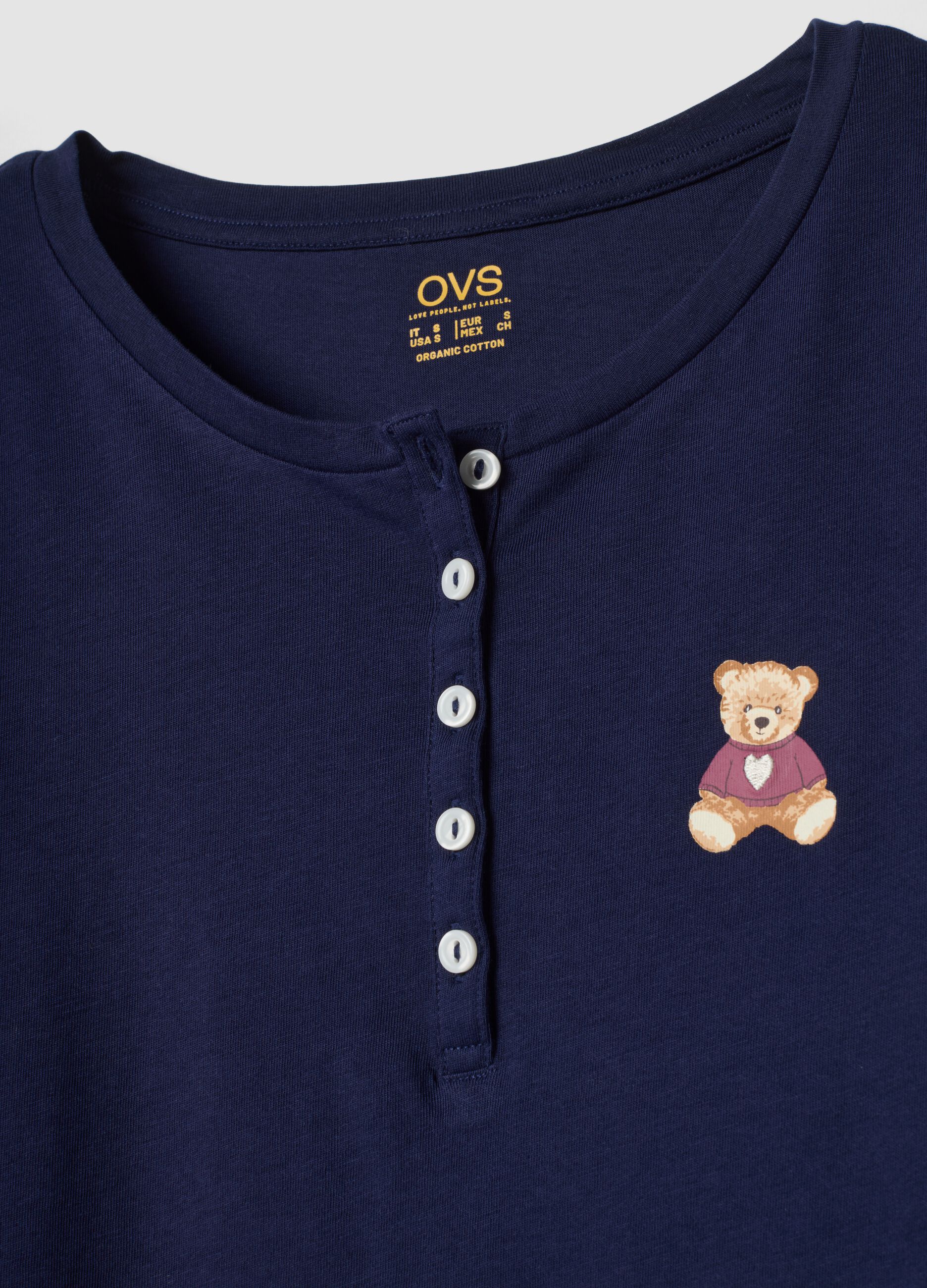 Navy pure organic cotton pyjamas with henley neckline