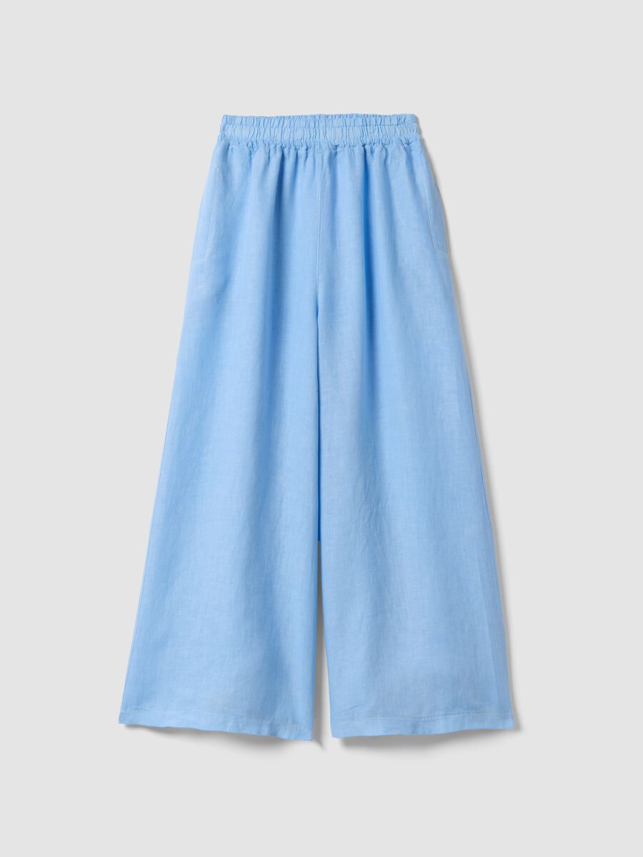 Pantaloni azzurri in puro lino a gamba ampia regular fit_4
