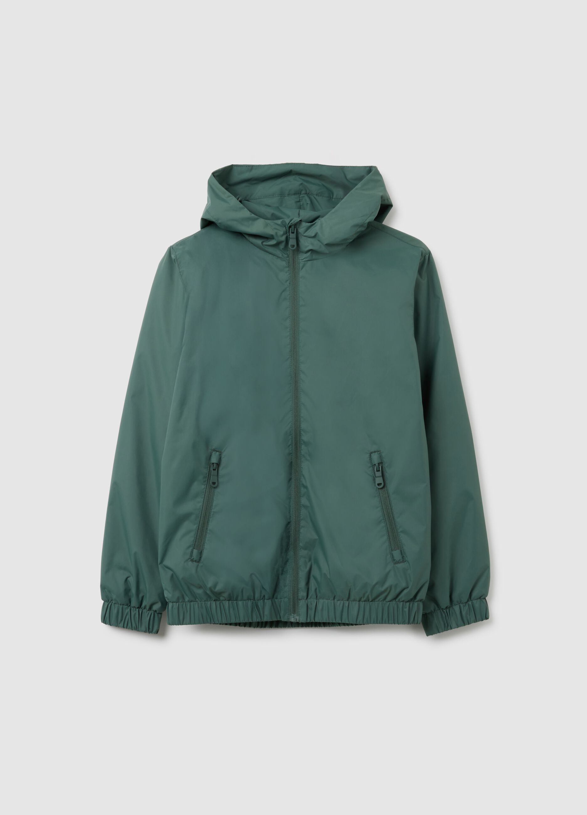 Boy's jacket in green water-repellent
