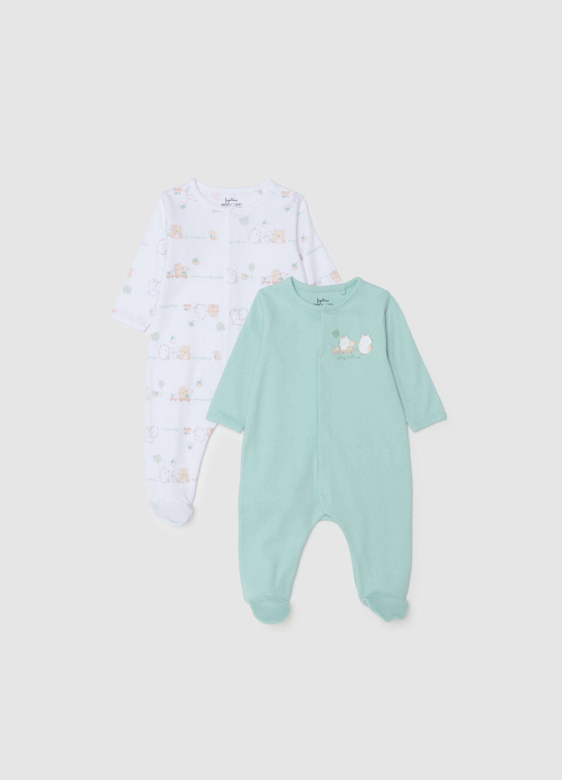 Multicolour pure cotton baby sleepsuits twin pack with snap closure