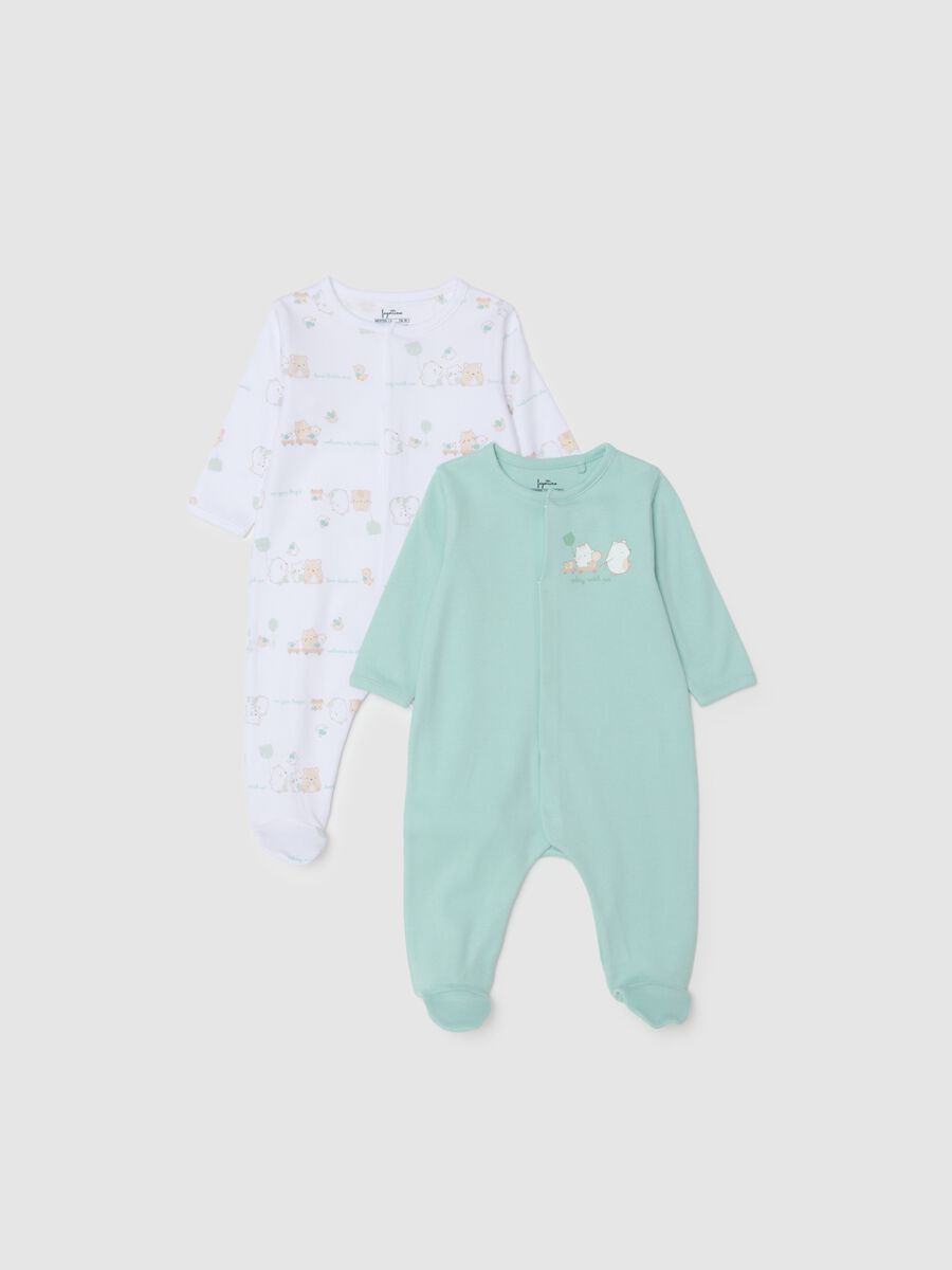 Multicolour pure cotton baby sleepsuits twin pack with snap closure_0