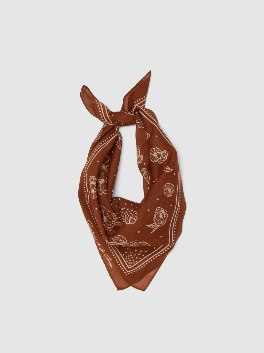 Bandana in puro cotone marrone con motivi floreali_0