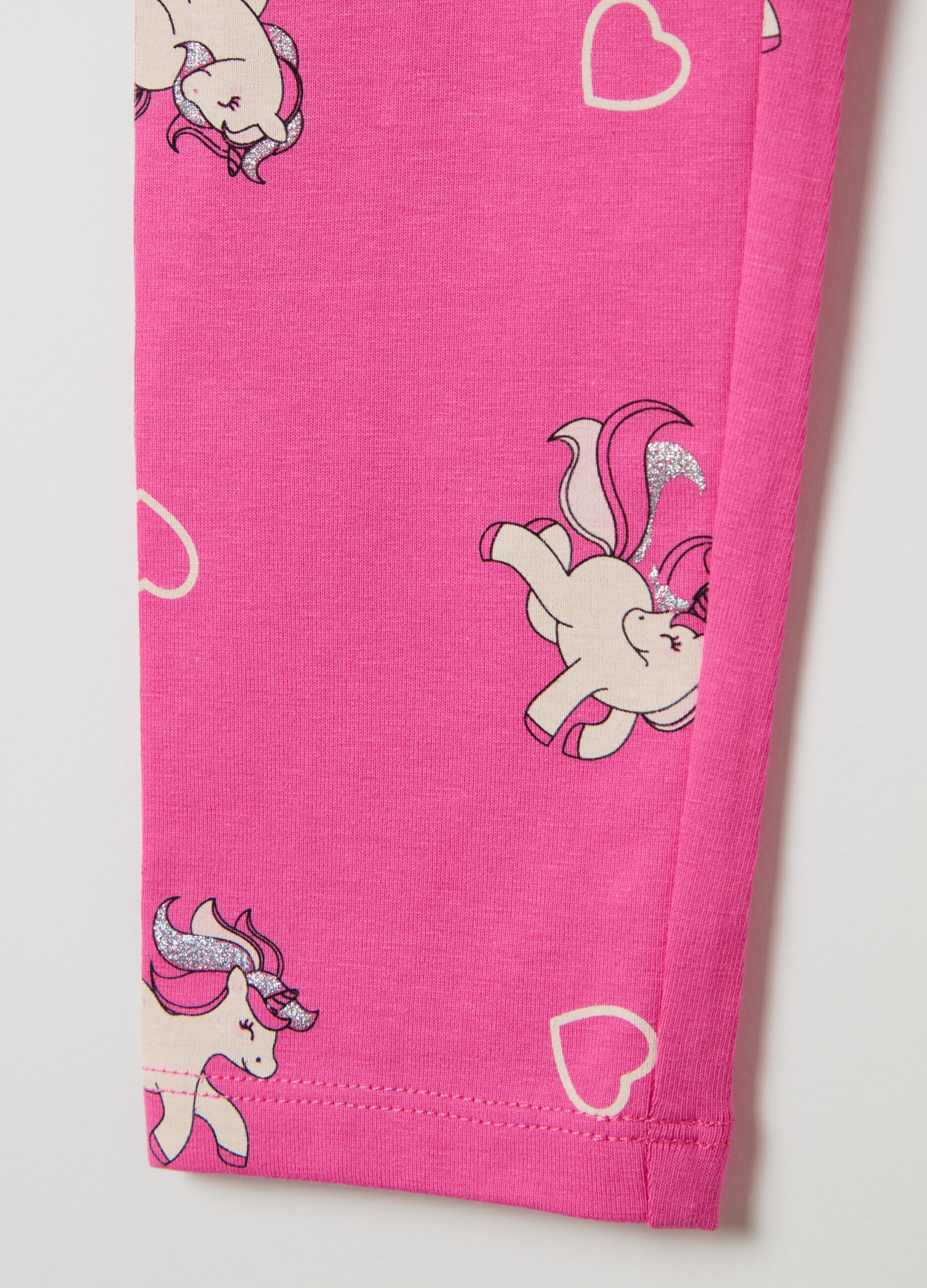 Stretch cotton leggings with glitter print