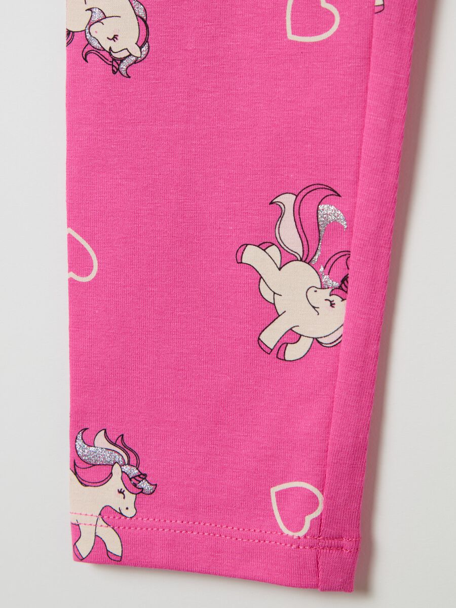 Stretch cotton leggings with glitter print_3