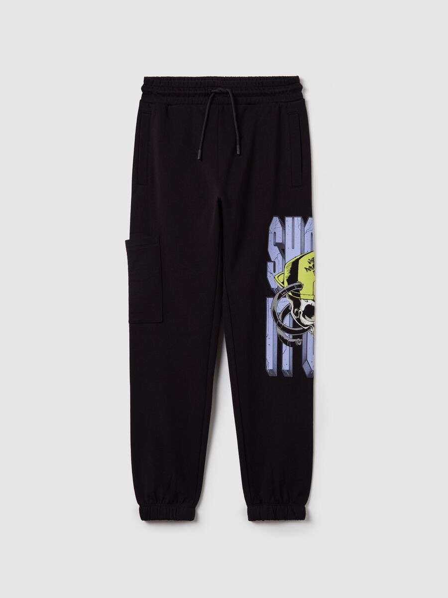 Cotton joggers with drawstring and print_0
