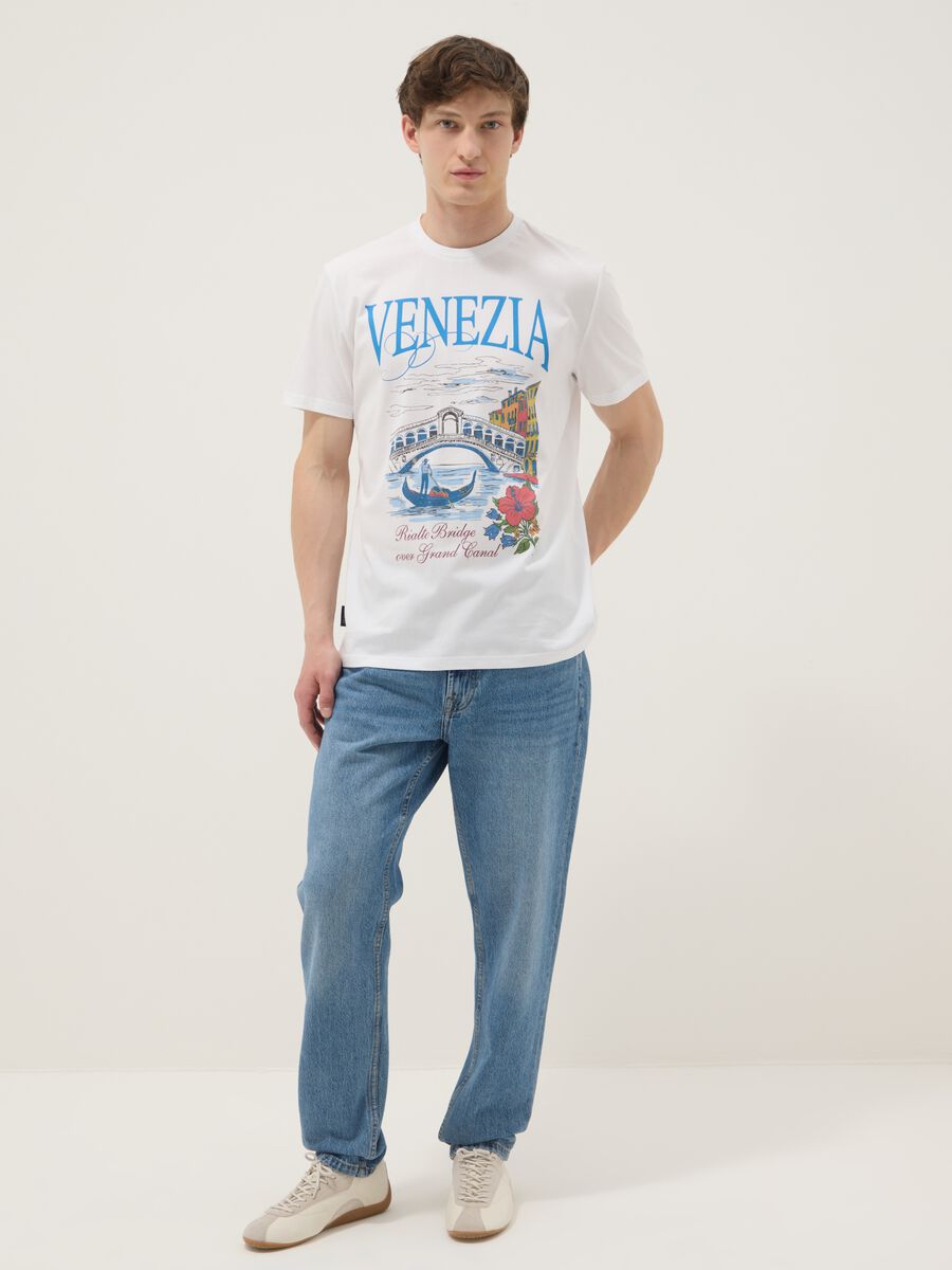 White 100% cotton T-shirt with graphic print, regular fit_1