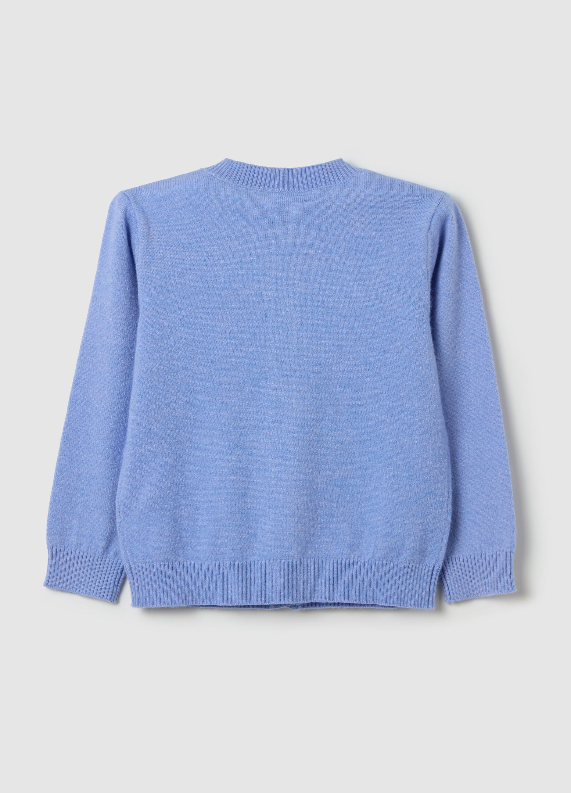 Cardigan with round neck and applications