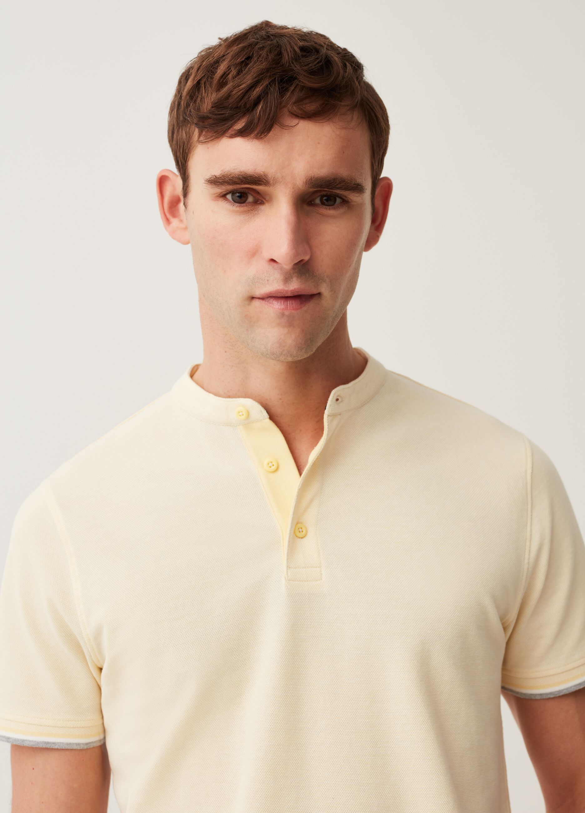 Polo con trama jacquard collo alla coreana_0