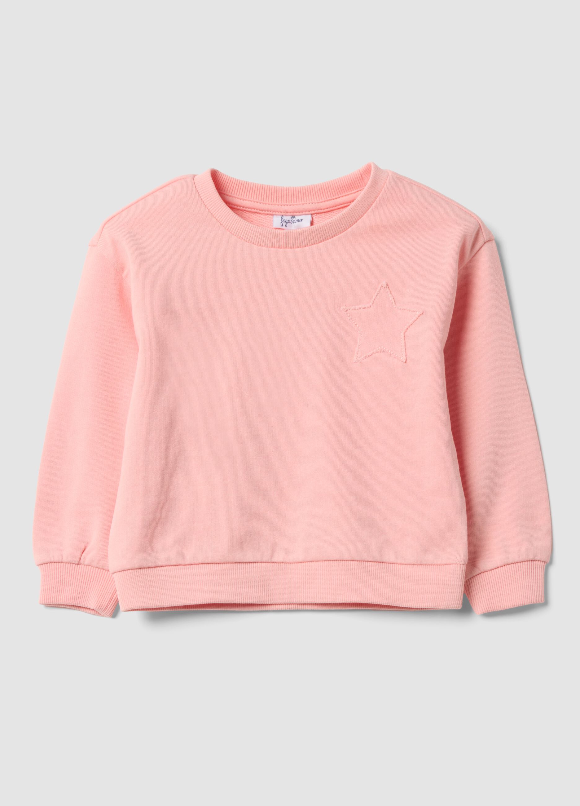 Pink crew-neck sweatshirt in cotton-viscose blend with embroidered star for baby girl