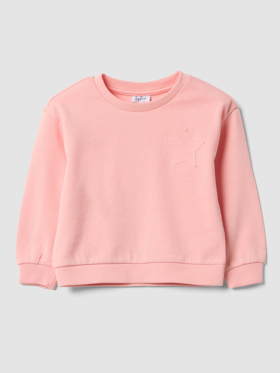 Pink crew-neck sweatshirt in cotton-viscose blend with embroidered star for baby girl_0
